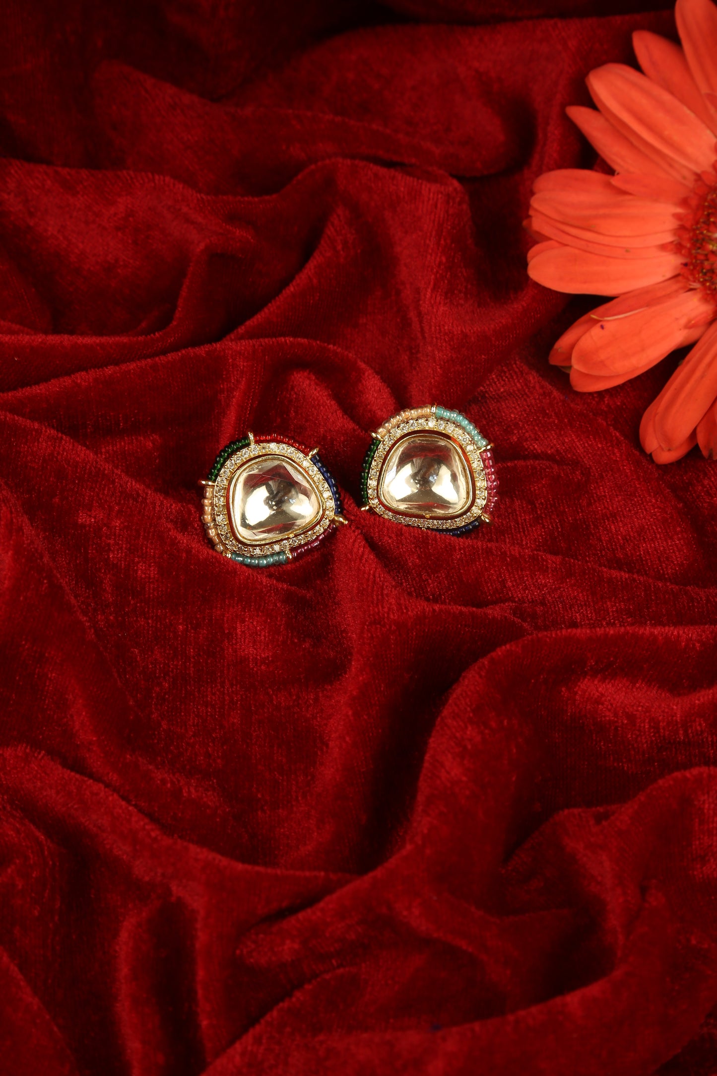Multicoloured polki studs