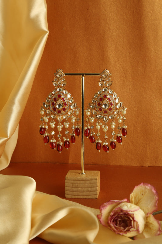 Maroon long statement earrings