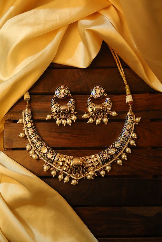 Meenakari Hasli Necklace set with earrings